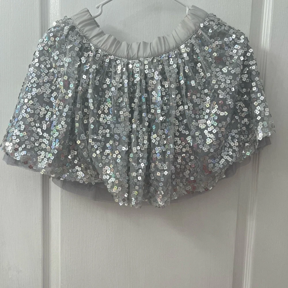 Justice Girls Sequined Skirt size 10 tulle lining Gray/Silver Party Formal - Picture 2 of 9